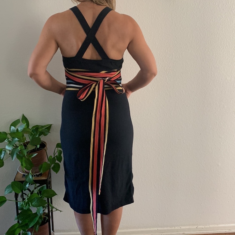 Sonia Rykiel Women's Criss Cross Halter Black Midi Dress Tie Waist Size Medium - Picture 7 of 8